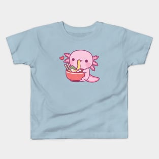 Cute Axolotl Eating Japanese Ramen Noodles Kids T-Shirt